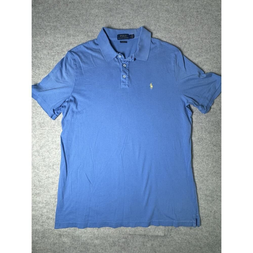 Polo Ralph Lauren Classic Fit Polo Shirt Blue Yellow Pony Men's Large L Cotton - Picture 5 of 10